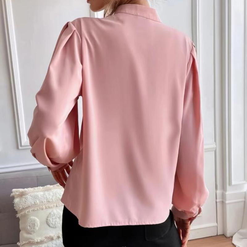 Women's Shirt Elegant Solid Color Lapel Long Sleeved Single Row Button Loose Women's Top