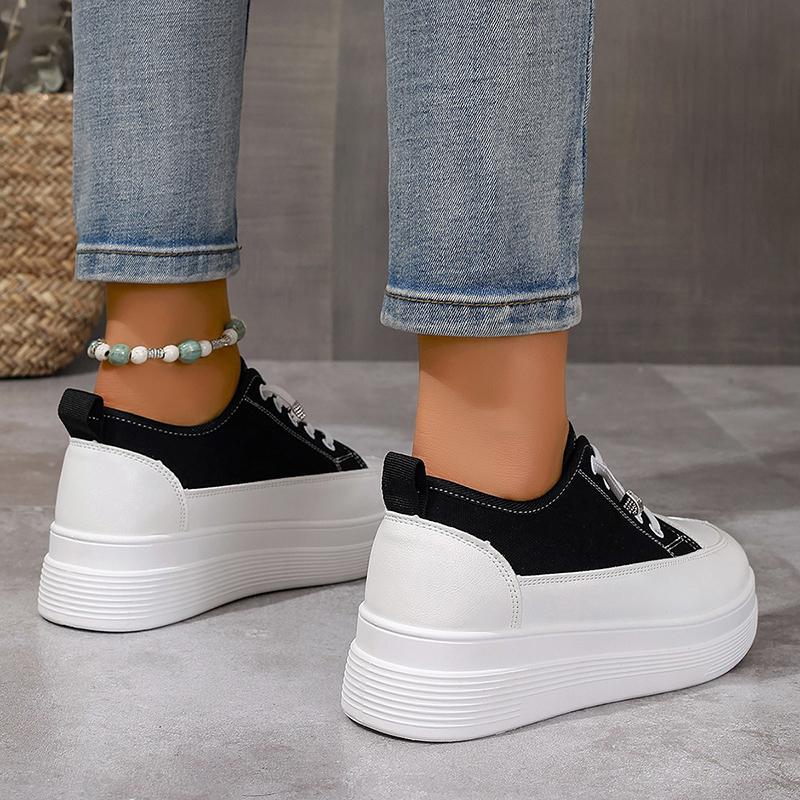 Черно-белые кроссовки на платформе, женские брендовые дизайнерские туфли для скейтбординга на шнуровке, женские осенние туфли с толстой подошвой, вулканизированные туфли Mujer