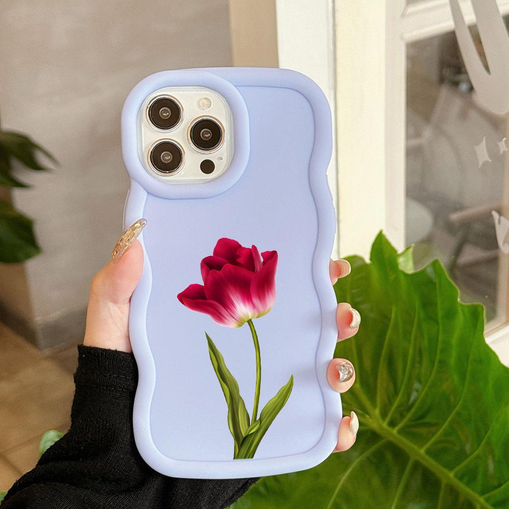 Чехлы для телефонов N93 Peony Macaron Wavy Edge для iPhone 16 Pro Max Samsung S24 Plus S23 Ultra A35 A55 A05s Xiaomi Redmi Note 13 Honor Противоударный чехол