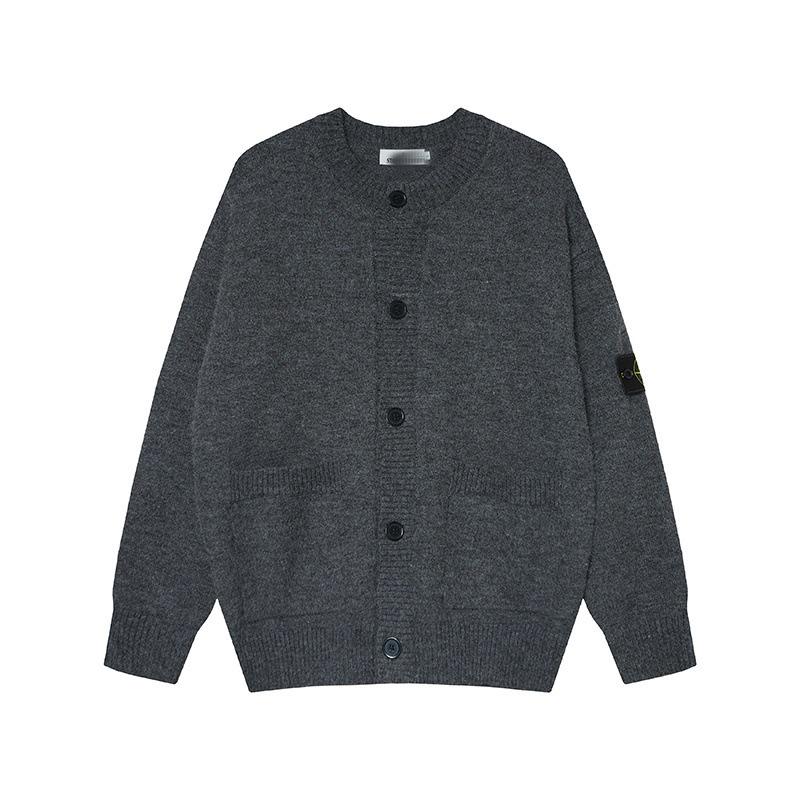 STONE Унисекс Кардиган на молнии с воротником-стойкой и нашивкой Вязаный свитер для осени/зимы