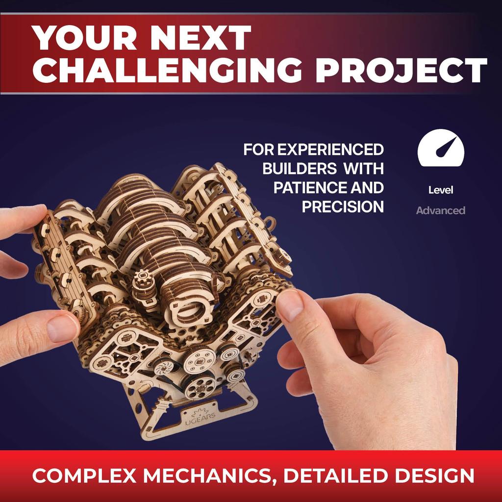 Ugears V8 Engine Puzzle Wooden Craft Model No Glue or Tools Required - -