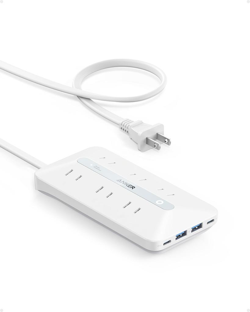 Anker USB Power Strip Tap Power Tap AC Cord with PSE Technical Power Delivery Compatible with MacBook Windows Android and Other Devices (10-in-1, 20W)