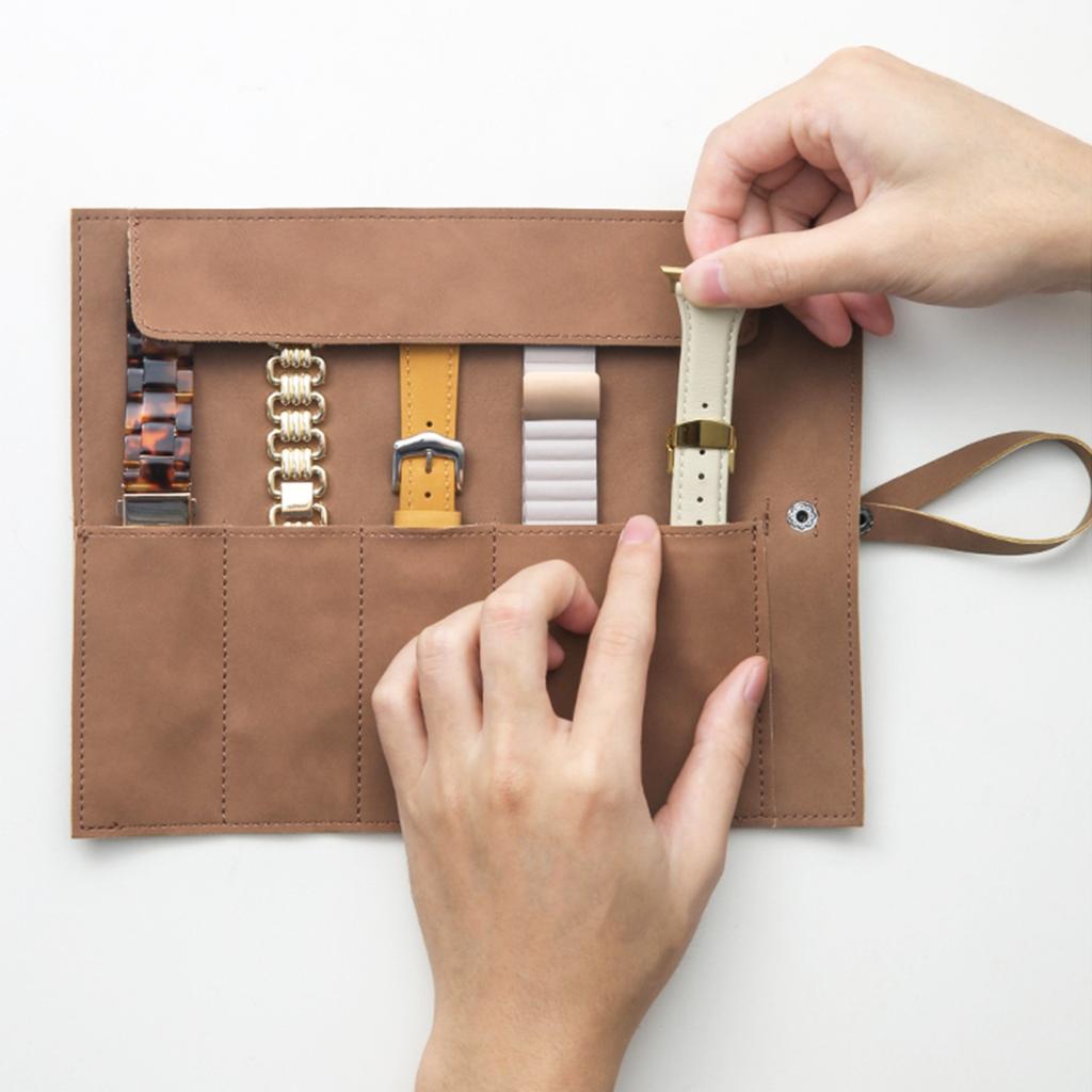 Sophisticated Watch Band Storage Bag Carrying Case for Watches Travel Case Watchband Organizers with Waxed Canvas Roll