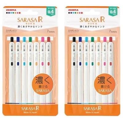 Гелевая ручка Zebra Sarasa R, 0,4 мм, набор из 7 цветов, Черный, Синий, Голубой, Зеленый, Оранжевый, Розовый, Красный, Пишет темнее