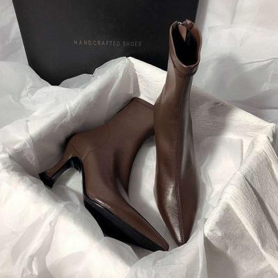 Модные современные ботинки, качественная кожа, дизайнерские, роскошные туфли на высоком каблуке, 2025, зимние ботильоны, свадебная вечеринка, платье, гладиаторские женские туфли