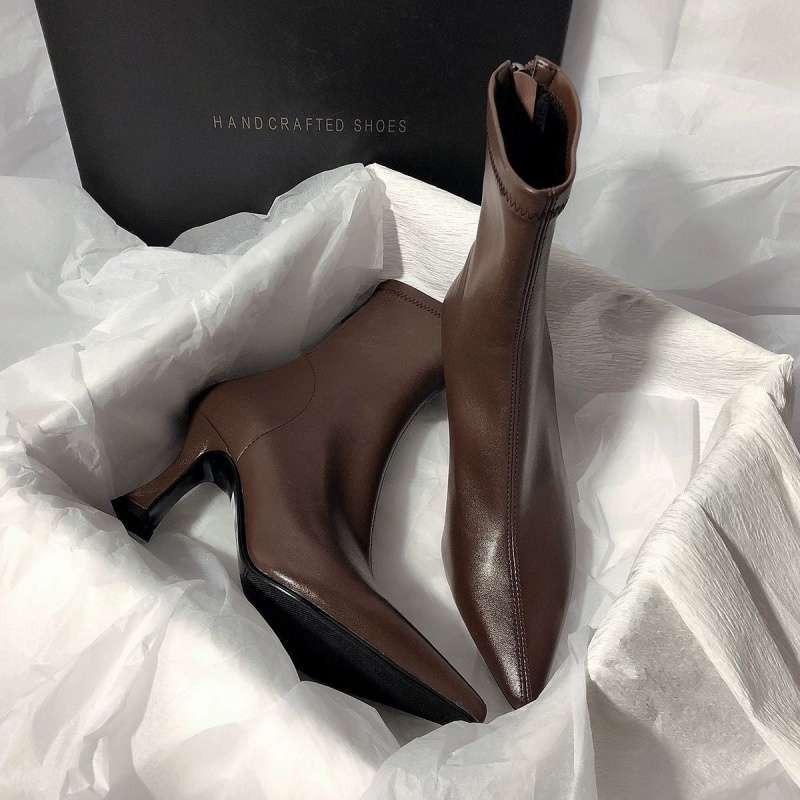 Modern Boots Quality Leather Designer High Heels Shoes Winter Ankel Boots Wedding Party Dress Gladiator Women Shoes