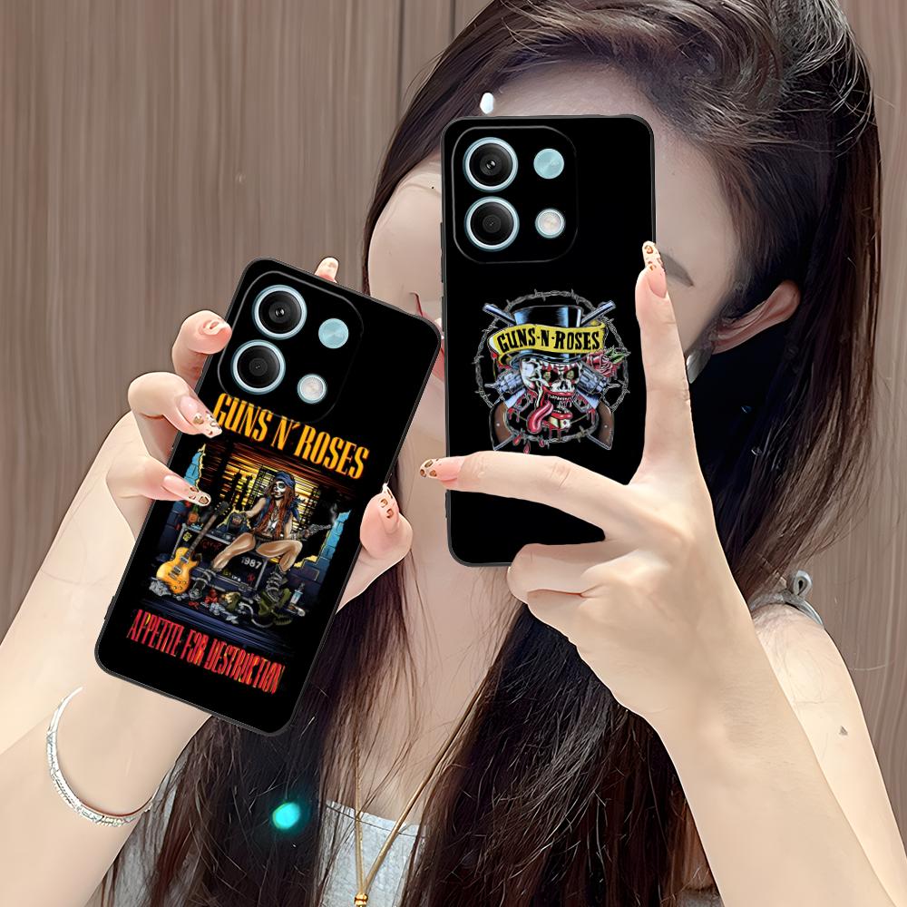 Gun n Rose Phone Case for Xiaomi POCO M6 M5 M4 M3 X7 X6 X5 X4 X3 F6 F5 F4 Pro GT 5G Black Cellphones Luxury Pretty
