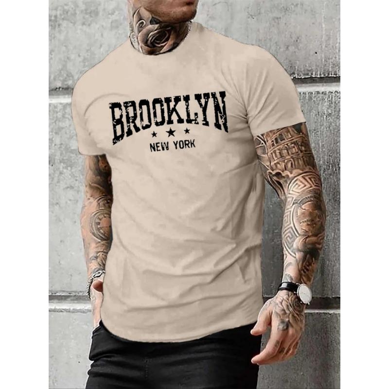 Мужская летняя повседневная свободная футболка с принтом букв Brooklyn New York, 100% чистый хлопок, с круглым вырезом, короткий рукав