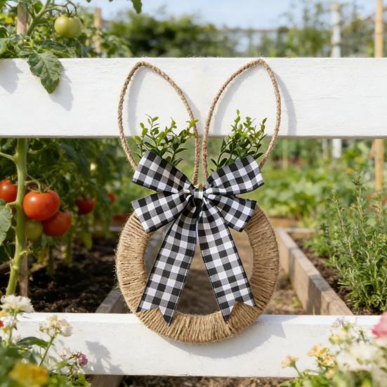 Пасхальный венок из пеньковой веревки, весенний венок с кроликом и бантом, пасхальная подвеска на дверь для фермерского дома, крыльца, двери, стены, окна