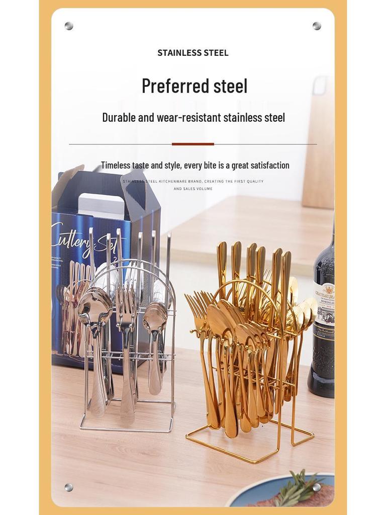 Stainless Steel Cutlery Set: 24-Piece Gift Box with Knife, Fork, Spoon for Western Food and Desserts.