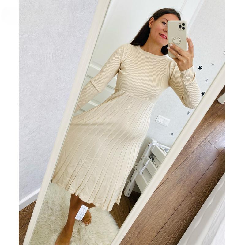 2023Новое шикарное женское длинное вязаное платье-свитер макси, осень-зима, вязаное платье трапециевидной формы, толстый рождественский пуловер в рубчик, вечерние платья