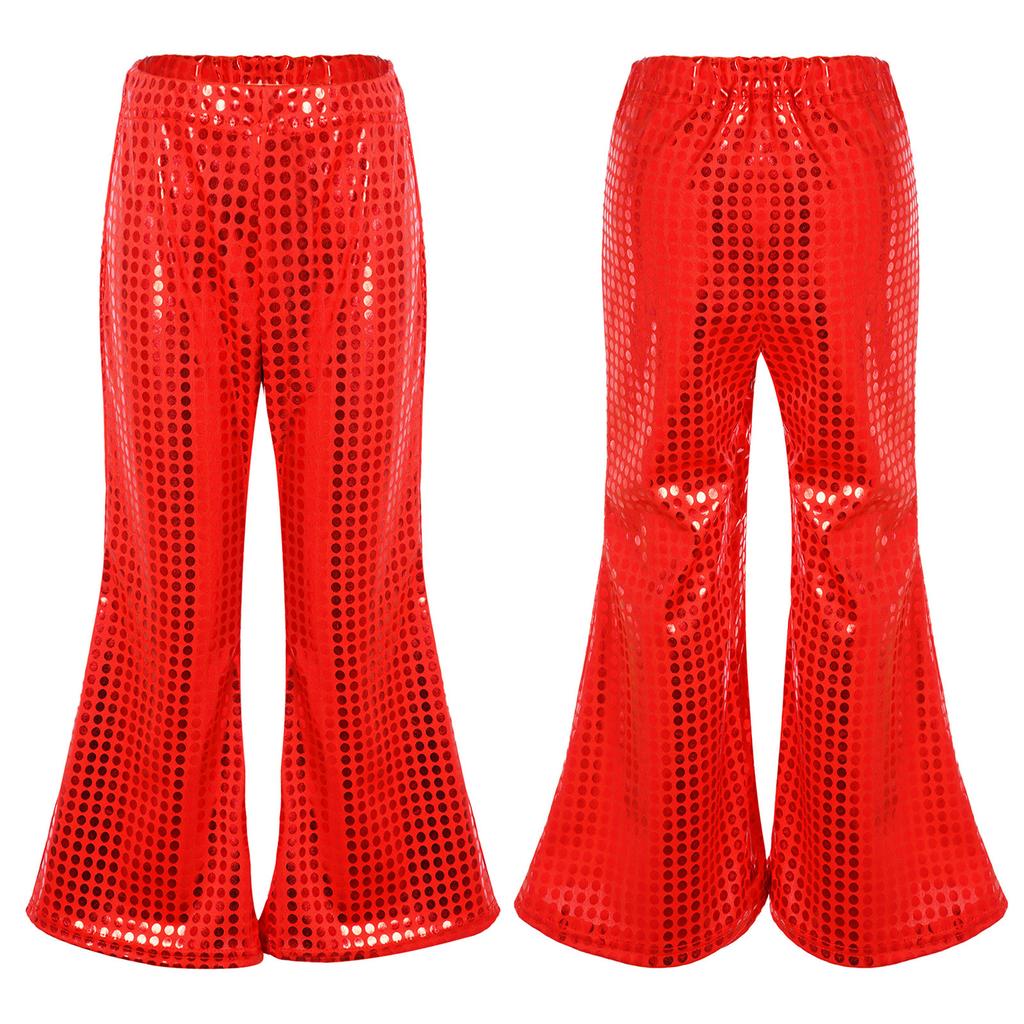 Детская стильная одежда для мальчиков и девочек, расклешенные брюки с эластичным поясом, блестящие брюки с блестками для выступлений на сцене