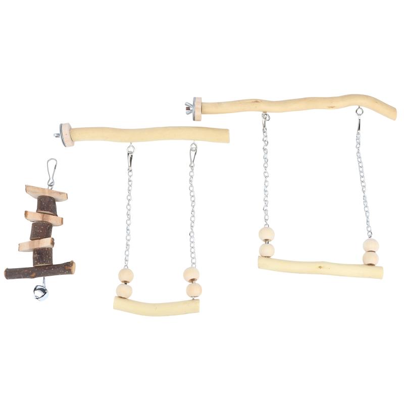 Parrot Suspension Bridge Rest Swing Toy Eco-Friendly Natural Wood Perch Stand for Budgerigar Cockatiel Bird Play Accessory
