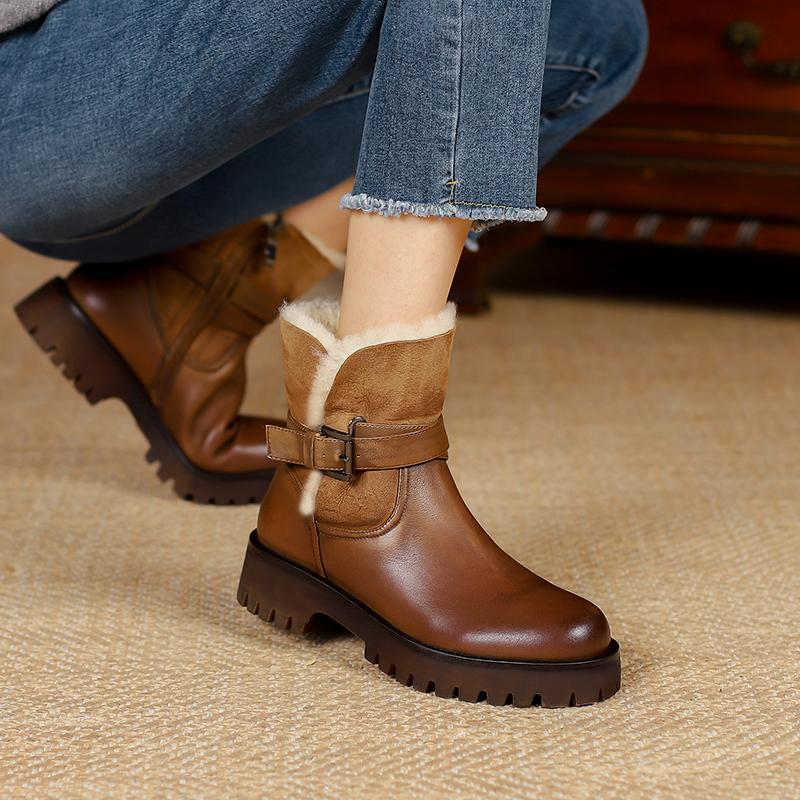 Модные ботинки Женские Зимние Женские Ботильоны Снежные Ботинки Натуральная Кожа Теплая Шерстяная Обувь Женские Классические На Молнии Повседневные Рабочие Короткие Ботинки