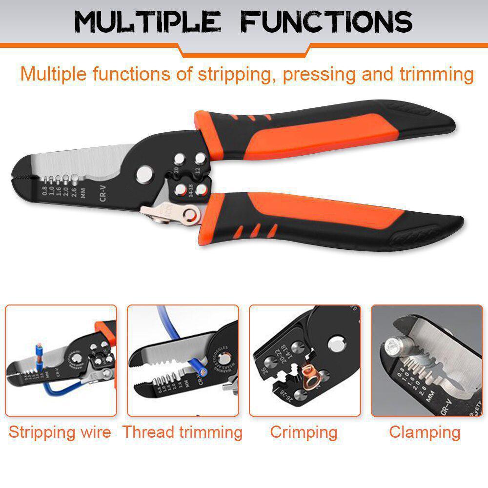 175/185mm Stripping Crimping Pliers Wire Stripper Multi Functional Ring Crimpper Electrician Peeling Network Cable Stripper Tools