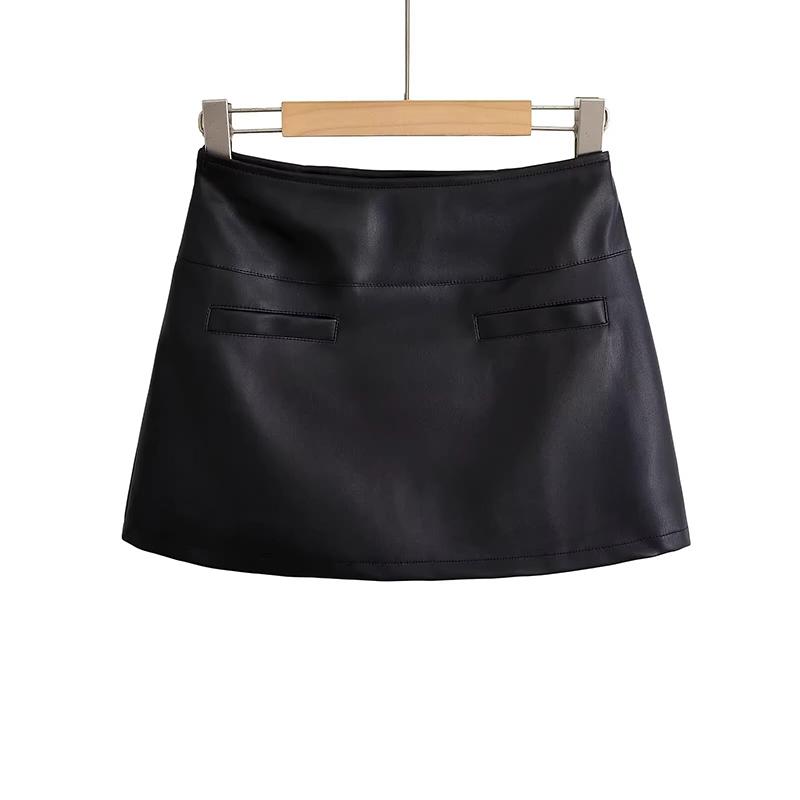 Мини-юбки из искусственной кожи, элегантные корейские модные черные юбки из искусственной кожи для женщин, юбка с высокой талией, юбка на молнии с шортами