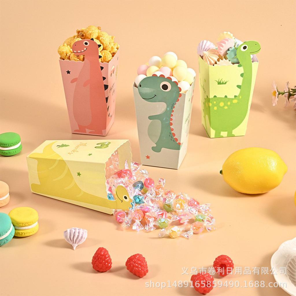 Color Dinosaur Popcorn Paper Box Cute Cartoon Disposable Food Grade Potato Chips French Fries Snacks Children'S Packing