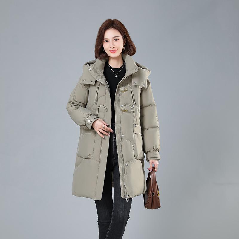 Одежда средней длины с хлопковой подкладкой для женщин 2024 года, новая повседневная модная одежда с капюшоном и хлопковой подкладкой, свободная и утолщенная куртка с хлопковой подкладкой