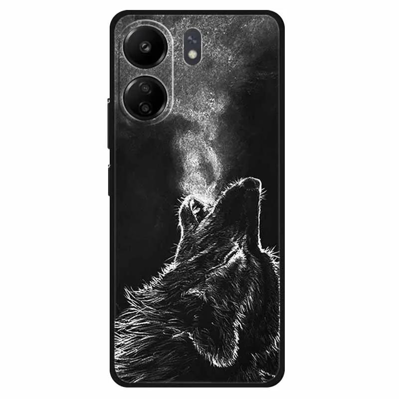 Funda For Xiaomi Poco C65 Case Soft Lion Wolf Black Shockproof Back Cover for Poco C65 C 65 Soft Case Poco C65 Cool Soft Bumper