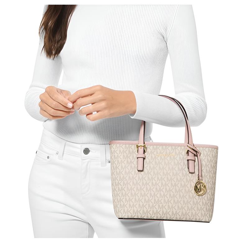 Michael Kors MK Jet Set Monogram Color Block Кожаная сумка-тоут для поездок Женская сумка-тоут Ванильно-белый 35T9GTVT0B-640