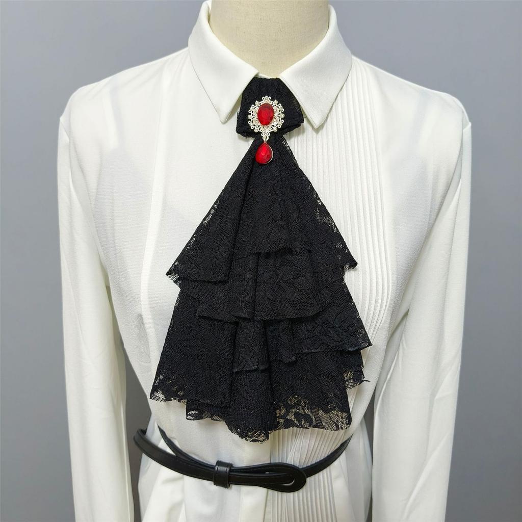 Women's Multilayer Lace Ruffle Crystal Faux Collar Gothic Victorian Detachable Jabot Collar Steampunk Clothing Accessory