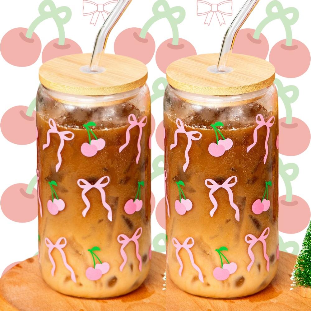 500 мл/16,9 унций Вишневый бант стеклянный стакан Мейсона в форме банки для воды с крышкой и трубочкой для холодного кофе сока питьевая чашка подарок