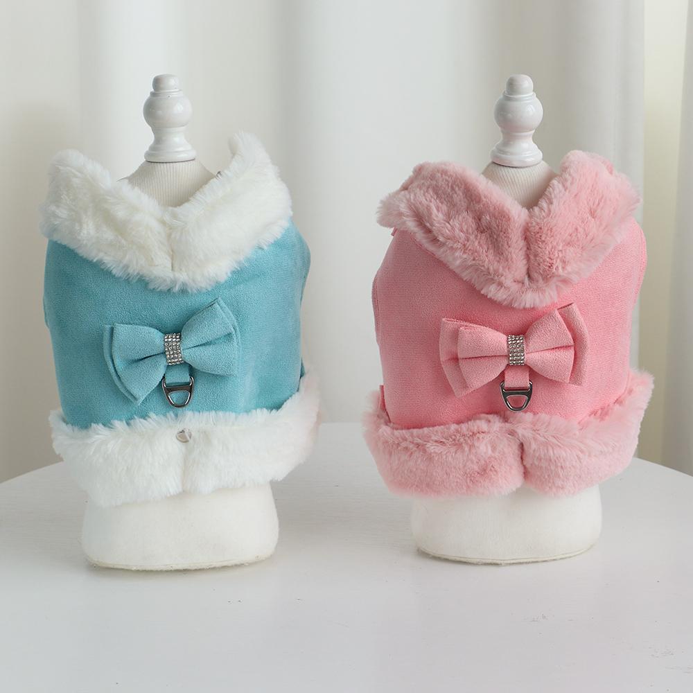 Шлейка и поводок для щенков, теплая меховая подкладка для собак, кошачий жилет, шлейки с соответствующим поводком, галстуком-бабочкой, аксессуары для осени и зимы