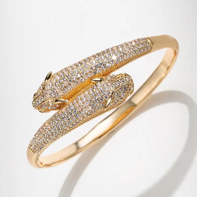 Новый инкрустированный браслет, Новый открытый браслет с головой леопарда и фиолетовым леопардом, Модный