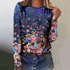 Spring and Autumn Round Neck 3D Flower Pattern Printed Top Fashionable Casual Long Sleeved Women's T-shirts