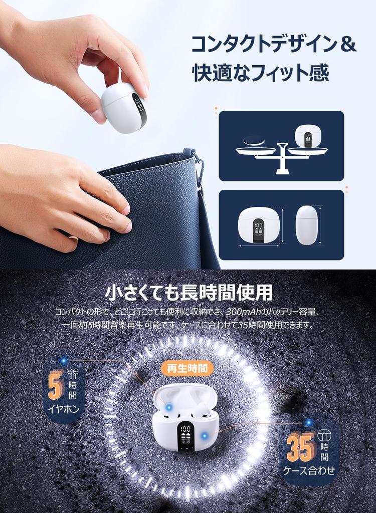 Качество звука Максимально чистый расширяющийся звук Беспроводной Bluetooth AAC Звук LED Двойной шум ENC Совместимость с веб-японским аудио [Издание 2024 г.,