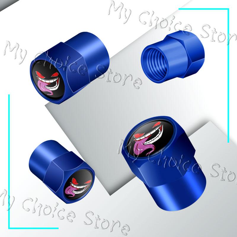 4Pcs/Set Metal Alloy Devil Smiling Face Emblem Car Wheel Tire Valve Air Cap Stem Dustproof Cover Fit For Car Styling Accessories
