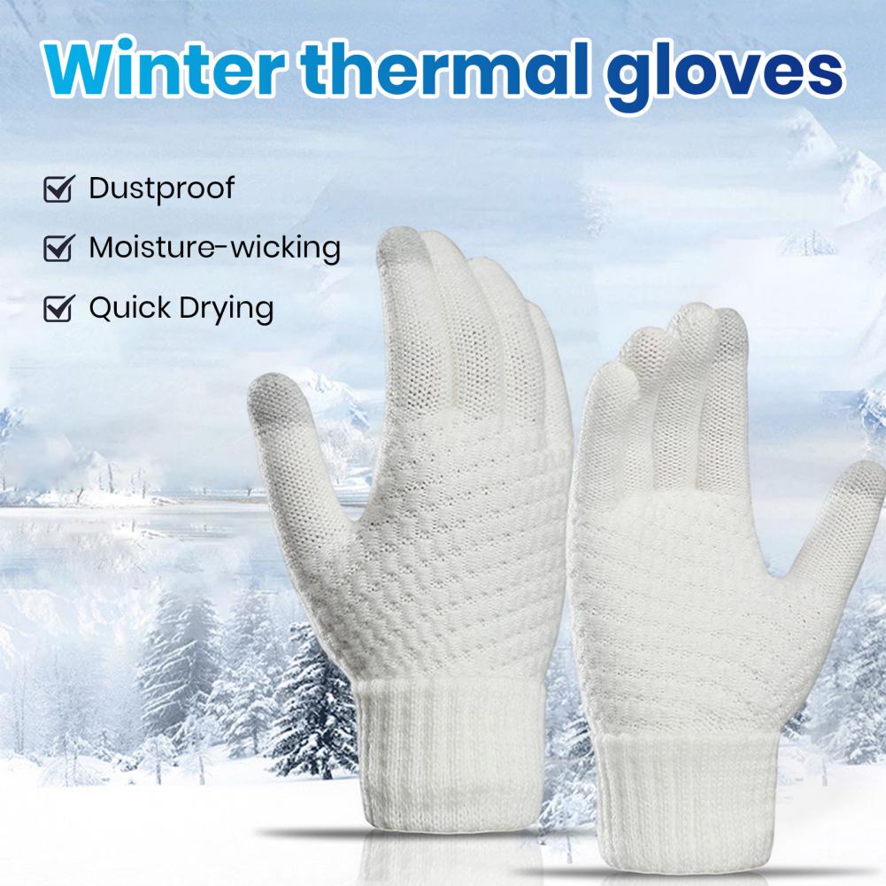 1 Pair Women Men Autumn Winter Knitting Gloves Solid Color Thickened Ribbed Cuffs Ridding Gloves Windproof Gloves