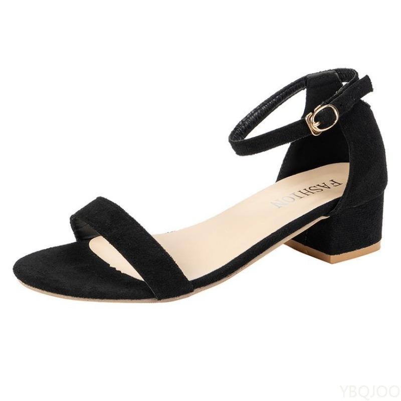 Мода Женщины Лето 2025 Универсальные удобные Босоножки на высоком каблуке Женская мода Босоножки с открытым носком и пряжкой Повседневная обувь на квадратном каблуке