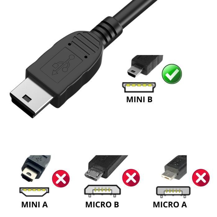 MINI USB Cables - Phonillico® - Set of 3 - Compatible with Liquid Image - 1 Meter - Black