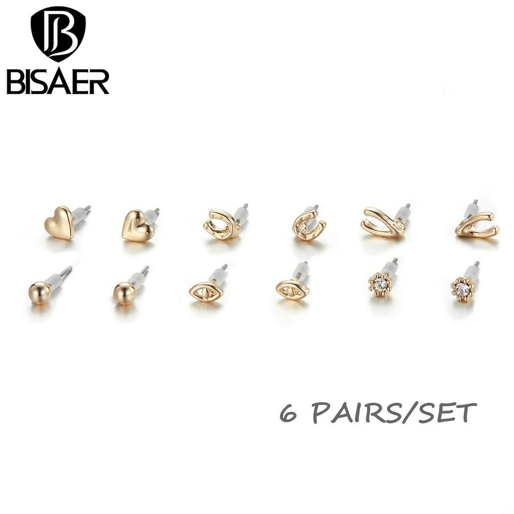 Bisaer Exquisite Love & Wishing Bone & Eyes & Beads 6 Pair of  Stud Earring Set for Ladyies Daily Jewelry