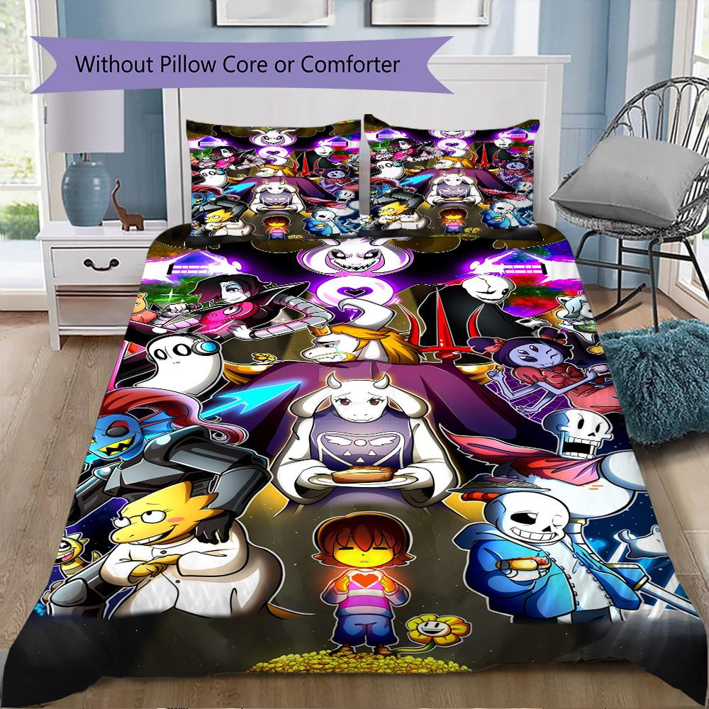 Undertale Pattern Bedding,Quilt Set Quilt Cover Pillowcase Home Birthday Gift (1*duvet cover+2*pillowcase,without core)NSJT0928254