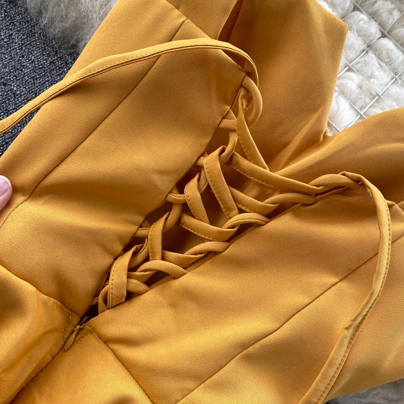 Винтажное платье в стиле 2024 года с V-образным вырезом, открытой спиной, однотонное, приталенное, длинное