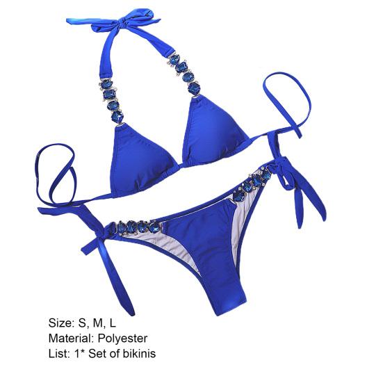 2 шт./компл., бикини со стразами, металлическая цепочка, чистый цвет, сексуальные регулируемые купальники для плавания