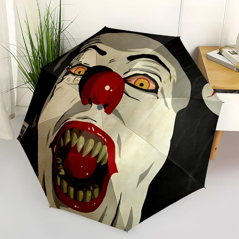 1pc IT Clown Horror Automatic Open/Close Umbrella Folding Umbrella, Portable Compact Travel Umbrella, Birthday/Christmas GiftL1110y14