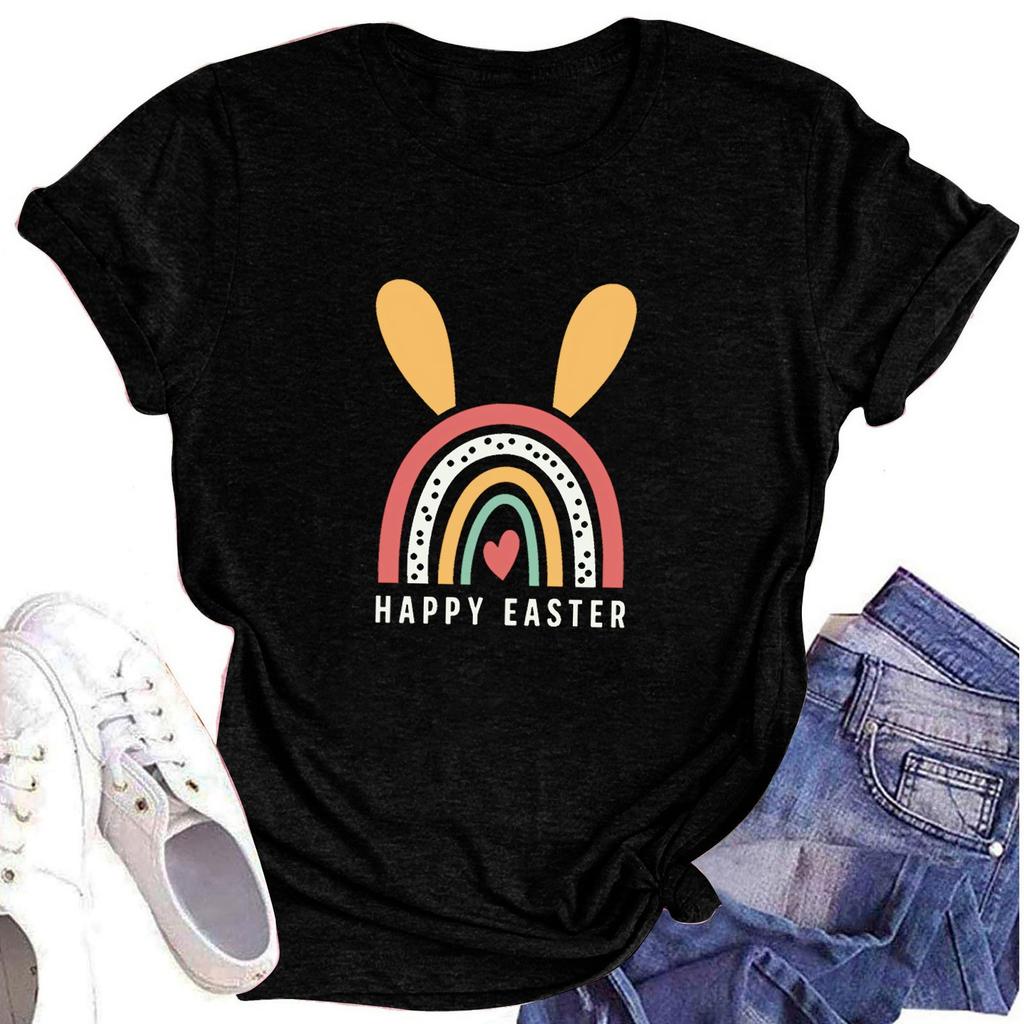 Женская повседневная футболка с коротким рукавом и круглым вырезом с пасхальным принтом