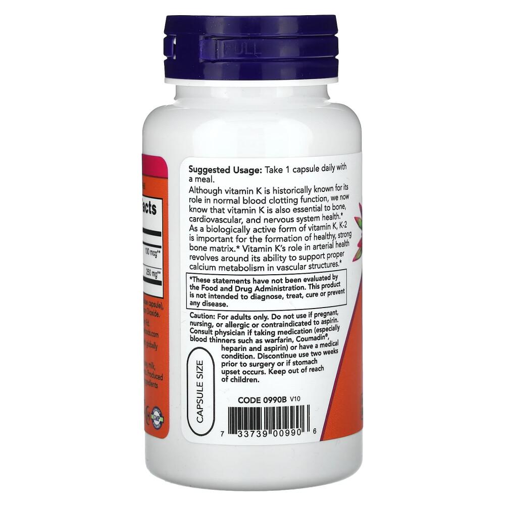 NOW Foods Vitamin K-2, 100 mcg, 100 Vegetable Capsules