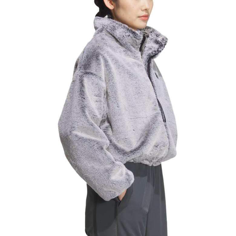 Adidas Танцевальная теплая меховая куртка, удобная спортивная повседневная плюшевая куртка с длинным рукавом, женские куртки черного и пурпурного цветов JJ1081