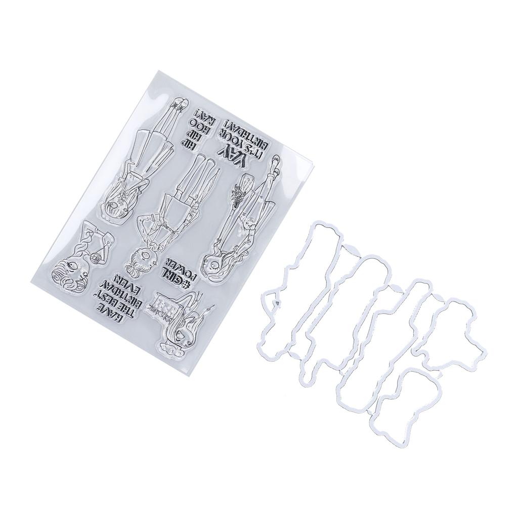 Clear Stamp Kit Unique Shape Decorative Transparent Template Embossing Cutting Die Set for DIY Scrapbook Crafts