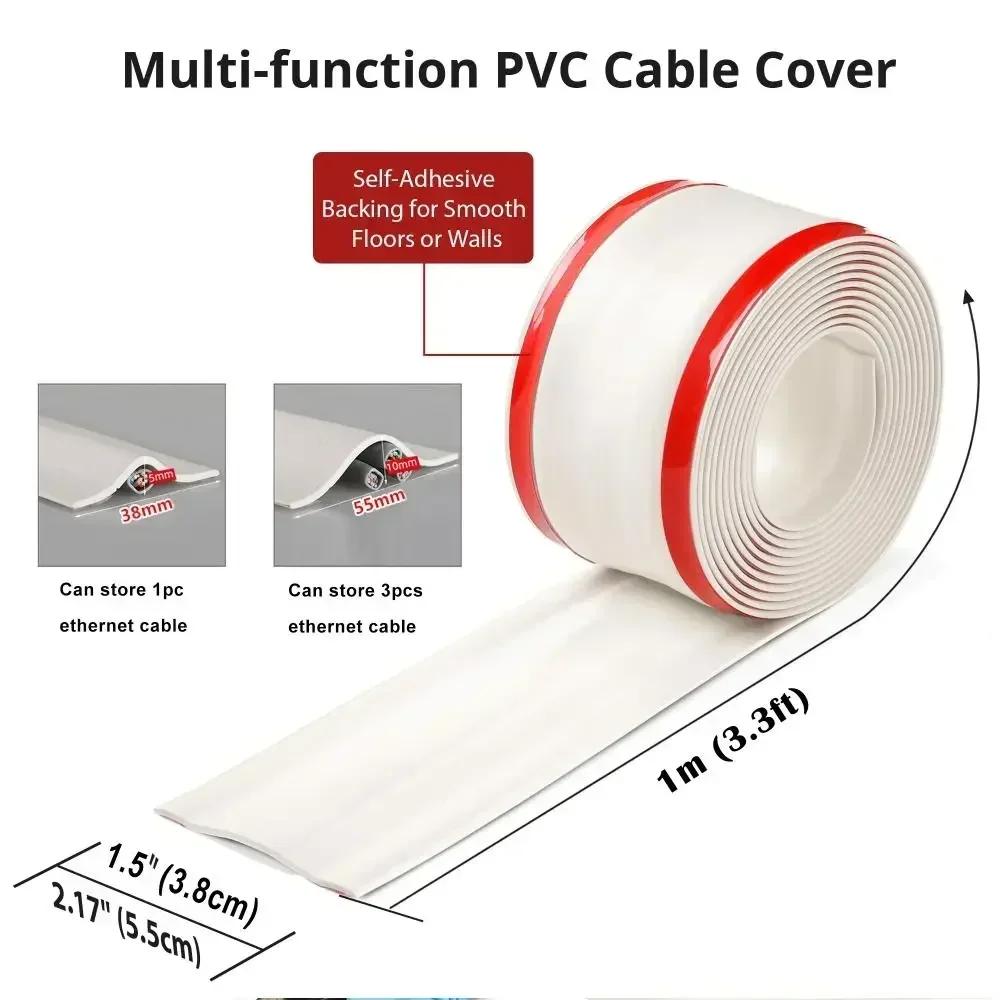 Self Adhesive Floor Cable Cover No Drill Wall Wire Concealer Ethernet Cable Hider Cable Protector Cord Raceway Line Management