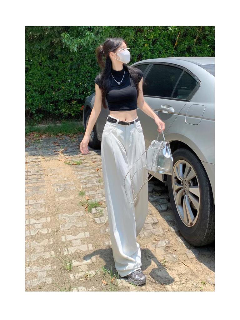 White High-Waist Wide-Leg Jeans: 2023 Hot Trend, Loose & Slim Fit Drape Mopping Pants