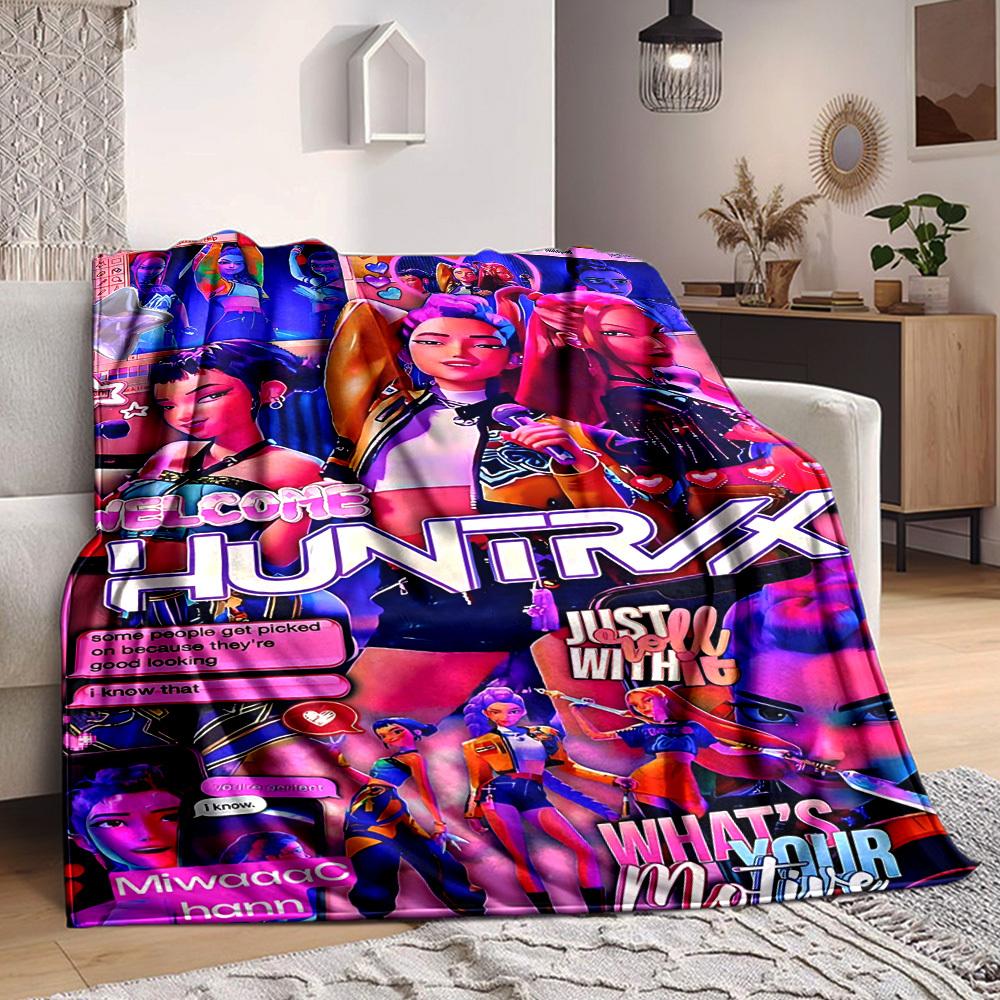 1 шт. Huntrix, K-POP Плед Мягкий Теплый Всесезонный Плед для Дивана, Кровати, Машины, Офиса Яркий Цветной Дизайн, Прочный и Уютный Подарок