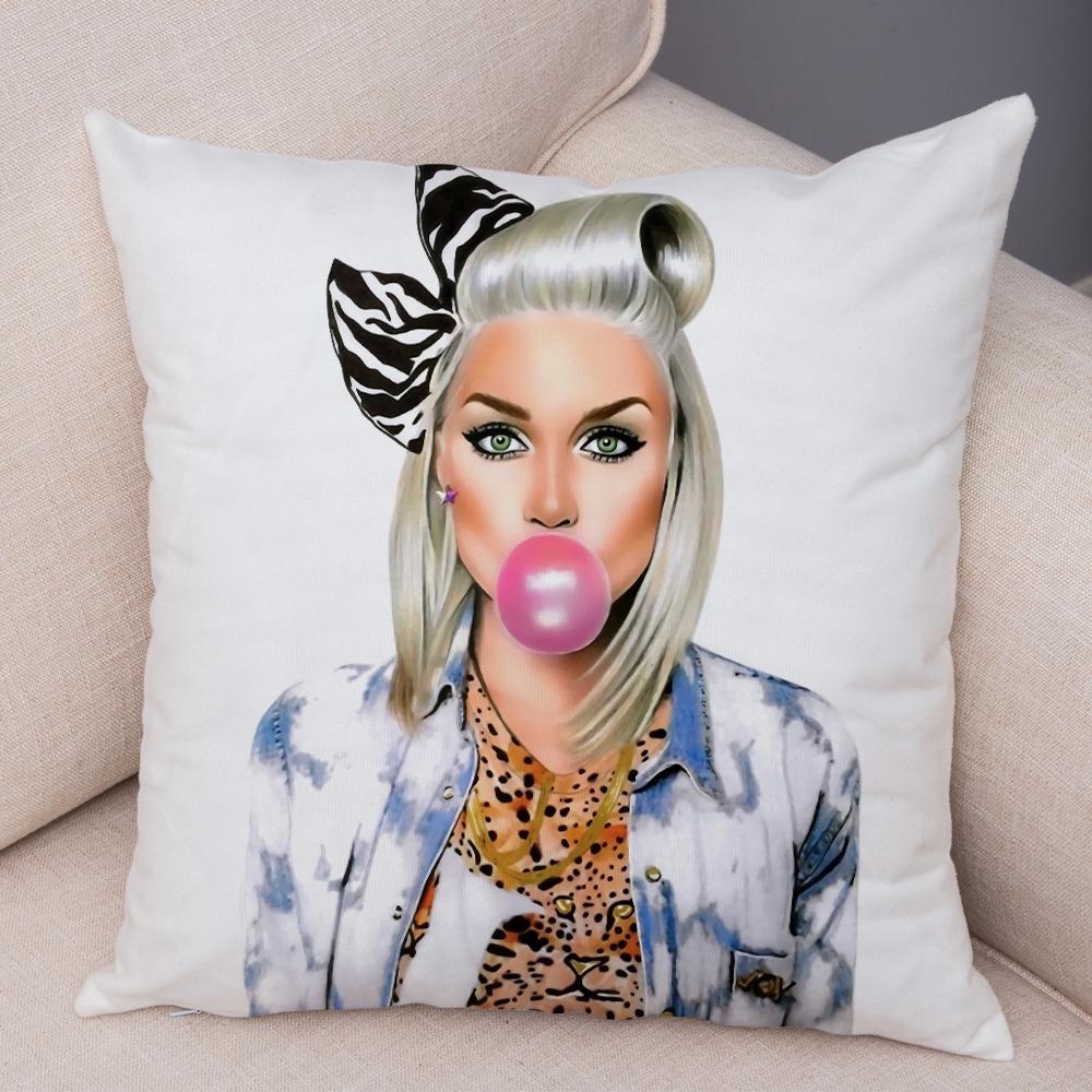 Contemporary Female Character Design Cushion xcm Love Yourself Good Morning World Hair Care Art Woven Fabric Decor Pillow