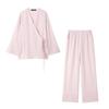 Домашняя одежда женская элегантная однотонная блузка брюки пижамный костюм с длинным рукавом V-образный вырез на шнуровке рубашка эластичный пояс повседневные брюки пижамные комплекты