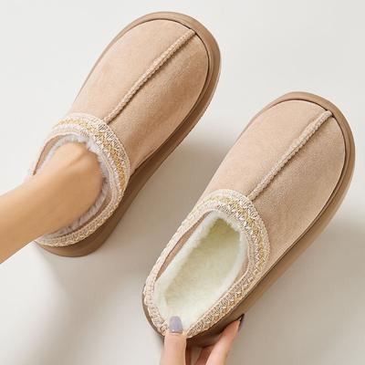 Модные этнические тапочки из искусственной замши и меха, женские модные вышитые домашние плюшевые тапочки, женские комнатные тапочки на платформе, теплые хлопковые шлепанцы для леди