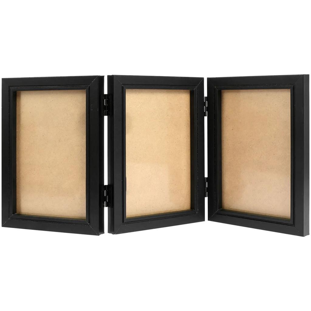 Тройная фоторамка Складная на 180° Рамка для фотографий на петлях Подставка Вертикально на рабочий стол Фоторамка Стеклянная передняя панель Черная фоторамка